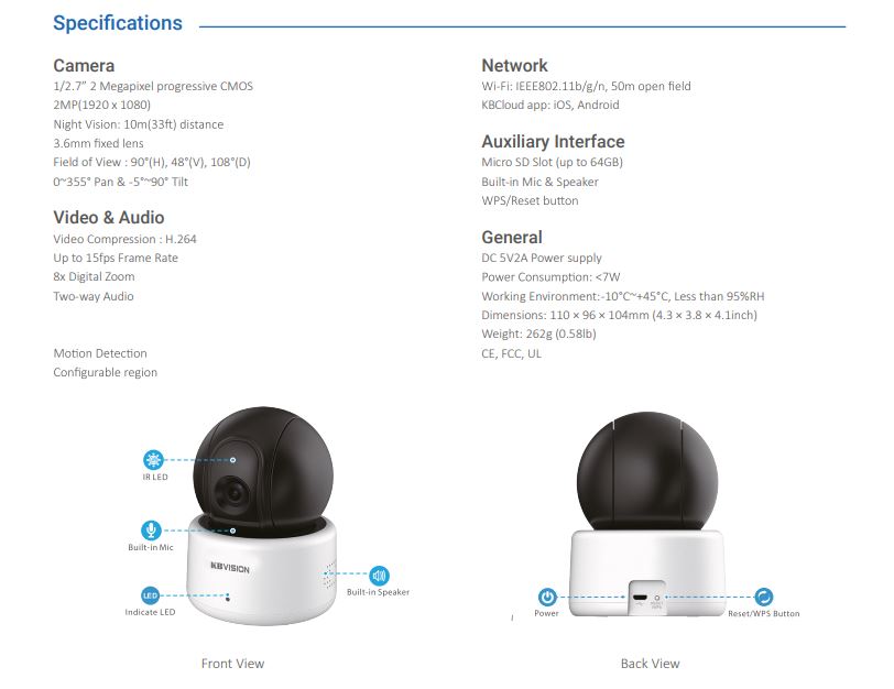 KBVision KX-H20PWN Camera WIFI